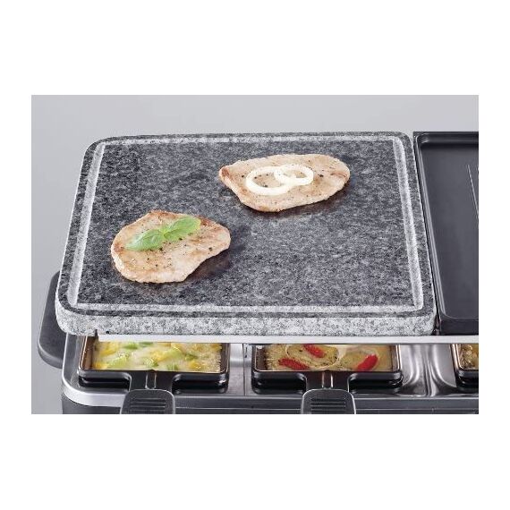 SEVERIN RG 2341 Raclette-Partygrill (ca. 1.500 W, mit Naturgrillstein und Wendegussplatte, Inkl. 8 Pfännchen)
