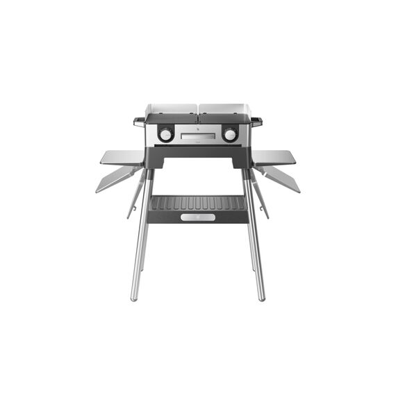 WMF Lono Grill Standfuß, 92,7 x 75,0 x 43,8 cm, stabil und sicher, klappbare Seitenablagen, kompatibel mit dem Lono Master Grill und dem Lono Tischgrill flach und gerippt, Cromargan, schwarz/silber