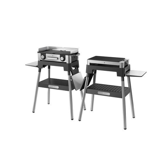 WMF Lono Grill Standfuß, 92,7 x 75,0 x 43,8 cm, stabil und sicher, klappbare Seitenablagen, kompatibel mit dem Lono Master Grill und dem Lono Tischgrill flach und gerippt, Cromargan, schwarz/silber