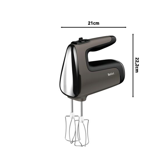 Tefal Power Mix Silence Handmixer – 600W leistungsstark und extra leise, variabler Geschwindigkeitsregler mit Turbo, Edelstahl-Rührbesen und Knethaken, ergonomischer Griff, leichter Handrührer in Grau