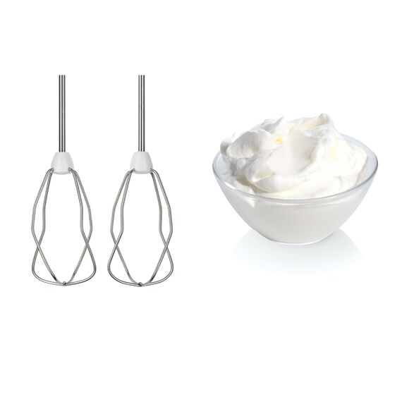 Bosch Handrührer MFQ3540, Handrührgerät, 2 Rührbesen, 2 Edelstahl-Knethaken, spülmaschinengeeignet, 5 Stufen, Pürierstab, Mixbecher, 450 W, weiß