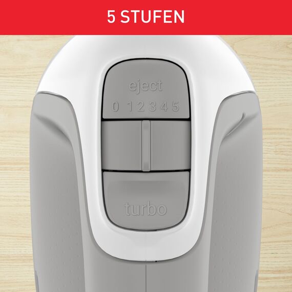 Tefal Handmixer Prep'Mix, 450 W, Handrührgerät mit 5 Geschwindigkeiten, 2 Schneebesen und 2 Knethaken aus Edelstahl, ergonomisches Design, spülmaschinenfestes Zubehör, HT450B