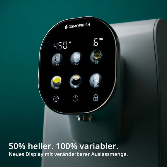 OsmoFresh Auftisch Osmoseanlage Quella Pro White | mit Heißwasserspender | 6 Temperaturstufen | 7-Fach Umkehrosmose Filterung | Wasserfilter für Küche Büro Wohnmobil | kalkfreies Trinkwasser | UV