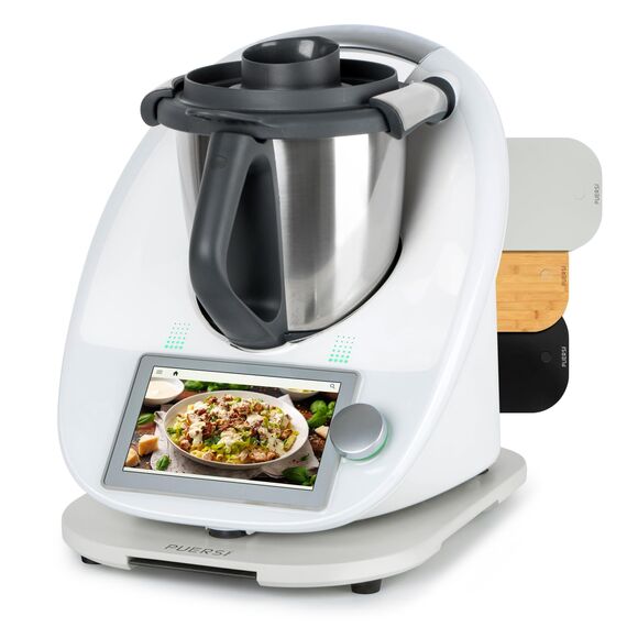 PUERSI Gleitbrett für Thermomix TM6/TM5, 2te Generation, Brett für Thermomix mit Rollen, Leicht Gleitendes Bambus Rollbrett/Slider - Schneeweiß