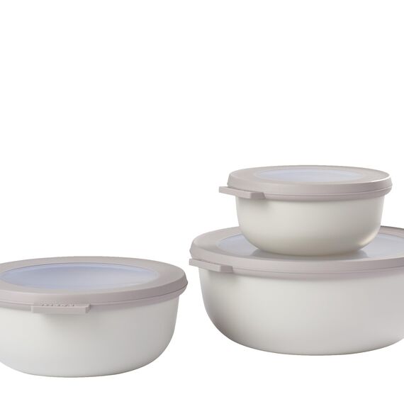 Mepal Multischale Cirqula Round 3-teiliges Set - Mikrowellen Geschir - Geignet als Aufbewahrungsbox, Kuhlschrank, Gefrierschrank & Mikrowellengeschirr - 350 ml, 750 ml & 1250 ml - Nordic white