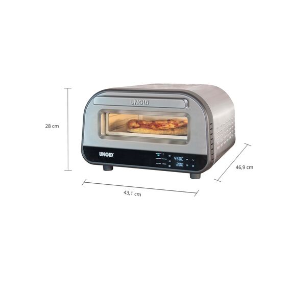 Unold Pizzaofen LUIGI 68816 | Elektrischer Pizza Ofen aus rostfreiem Edelstahl mit Pizzastein mit bis zu 450°C, nur ca. 2 Minuten Backzeit, energiesparend, 1.700 Watt