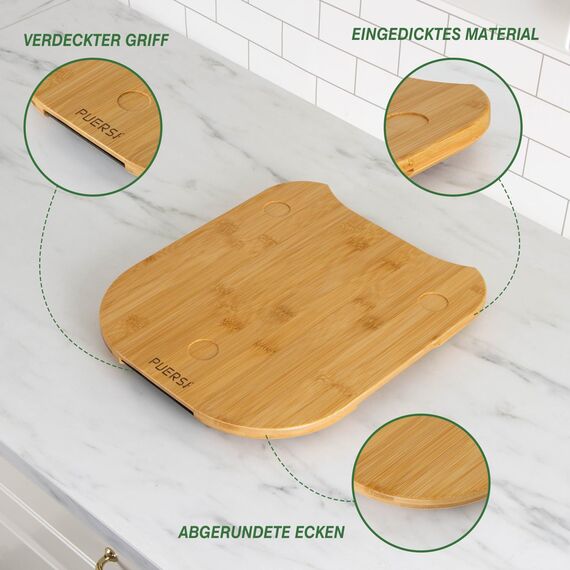 PUERSI Gleitbrett für Thermomix TM6/TM5, 2te Generation, Brett für Thermomix mit Rollen, Leicht Gleitendes Bambus Rollbrett/Slider - Bambus