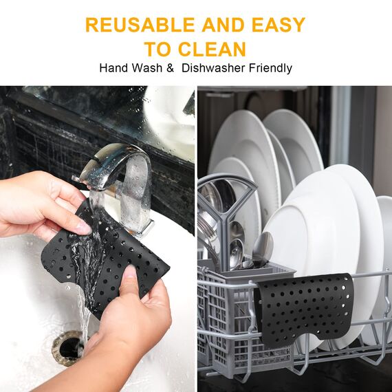 Vicloon Air Fryer Matten Liners,2 Stück Air Fryer Liner,perforierte Ausführung,Wiederverwendbar,Easy Clean Luftfritteuse Pad Antihaft Silikon Zubehör for Ninja,5.3x7.87 Zoll-Schwarz