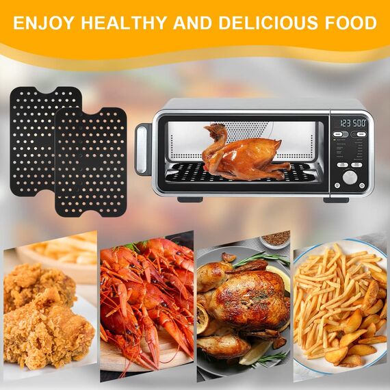 Vicloon Air Fryer Matten Liners,2 Stück Air Fryer Liner,perforierte Ausführung,Wiederverwendbar,Easy Clean Luftfritteuse Pad Antihaft Silikon Zubehör for Ninja,5.3x7.87 Zoll-Schwarz
