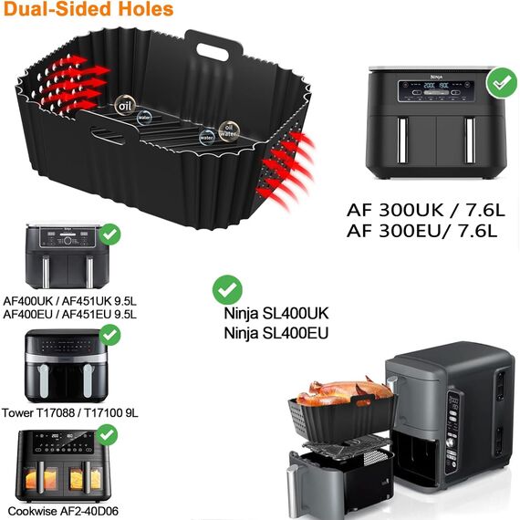 ninja heißluftfritteuse zubehör, Dual Heißluftfritteuse Zubehör für Ninja Foodi AF300EU,AF400EU,AF400EUCP, Innsky,Princess Dual Airfryer zubehör7.6L-9.5L. Heißluftfritteuse Grillrost,Backpapier etc