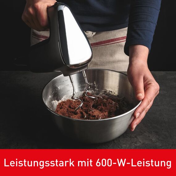 Tefal Power Mix Silence Handmixer – 600W leistungsstark und extra leise, variabler Geschwindigkeitsregler mit Turbo, Edelstahl-Rührbesen und Knethaken, ergonomischer Griff, leichter Handrührer in Grau