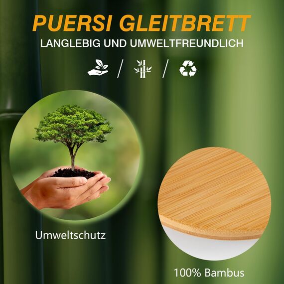 PUERSI Gleitbrett für Thermomix TM6/TM5, 2te Generation, Brett für Thermomix mit Rollen, Leicht Gleitendes Bambus Rollbrett/Slider - Bambus