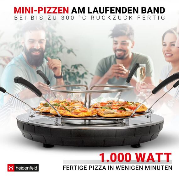 Heidenfeld Pizzaofen | Pizzachef für 6 Personen - 1100 Watt bis 300°C - Backofen - Pizzaofen elektrisch - Pizza Ofen - Pizza Maker - Pizzamaker - Elektro Pizzaofen Raclette - Elektrischer Pizza-Ofen