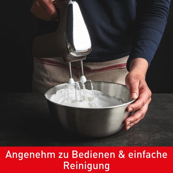 Tefal Power Mix Silence Handmixer – 600W leistungsstark und extra leise, variabler Geschwindigkeitsregler mit Turbo, Edelstahl-Rührbesen und Knethaken, ergonomischer Griff, leichter Handrührer in Grau