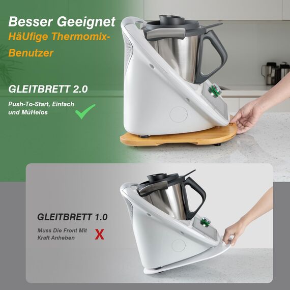PUERSI Gleitbrett für Thermomix TM6/TM5, 2te Generation, Brett für Thermomix mit Rollen, Leicht Gleitendes Bambus Rollbrett/Slider - Bambus