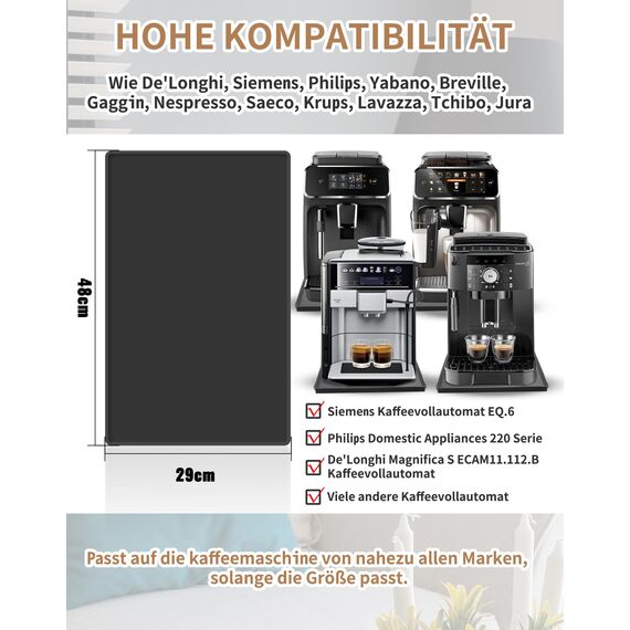 NETONDA Unterlage für Kaffeevollautomat Silikonmatte für Küchenmaschinen Zubehör Anti-Rutsch Wasserdicht Silikonunterlage für Kaffeemühle Siebträger, 48 x 30 cm, Schwarz