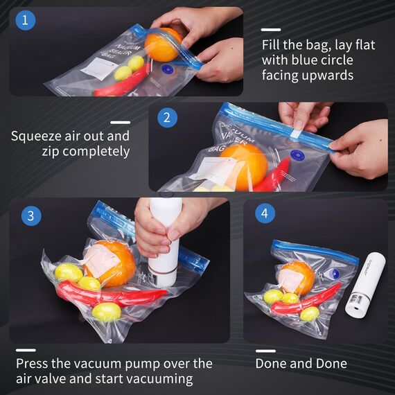 Vakuumbeutel Lebensmittel Wiederverwendbar mit Ventil Reißverschluss Bpa Frei Sous Vide Vakuumierbeutel Vakuumierer Zuhörer Essen Fleisch in 3 Gr. 30Stk.