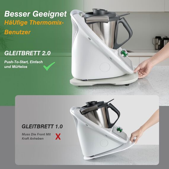 PUERSI Gleitbrett für Thermomix TM6/TM5, 2te Generation, Brett für Thermomix mit Rollen, Leicht Gleitendes Bambus Rollbrett/Slider - Schneeweiß