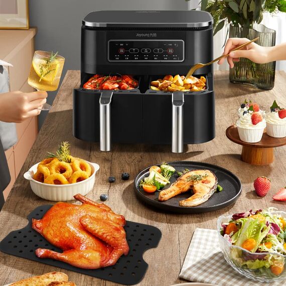 Vicloon Air Fryer Matten Liners,2 Stück Air Fryer Liner,perforierte Ausführung,Wiederverwendbar,Easy Clean Luftfritteuse Pad Antihaft Silikon Zubehör for Ninja,5.3x7.87 Zoll-Schwarz
