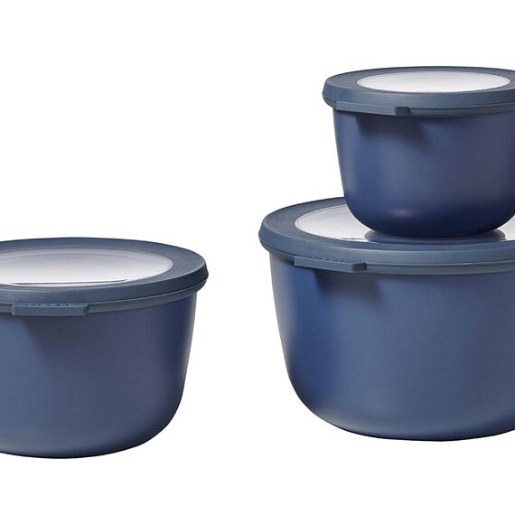 Mepal - Multischale Cirqula Round 3-teiliges Set - Vorratsdosen mit Deckel - Geignet als Aufbewahrungsbox, Kuhlschrank, Gefrierschrank & Mikrowellengeschirr - 500 ml, 1000 ml & 2000 ml - Nordic Denim