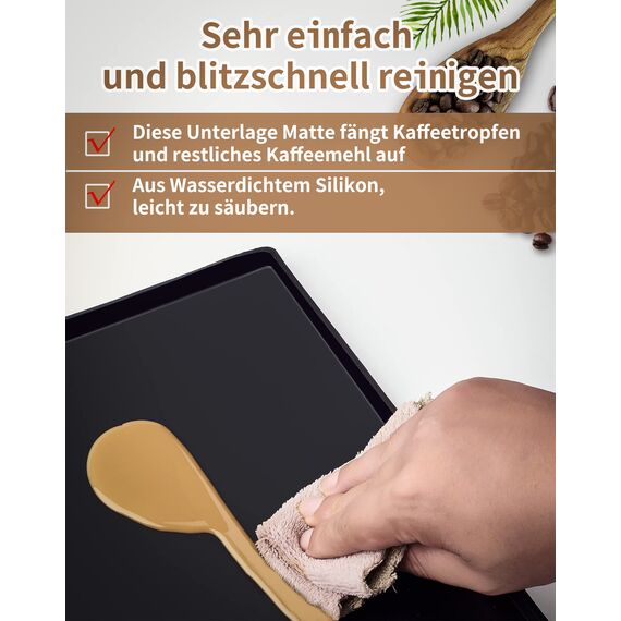 NETONDA Unterlage für Kaffeevollautomat Silikonmatte für Küchenmaschinen Zubehör Anti-Rutsch Wasserdicht Silikonunterlage für Kaffeemühle Siebträger, 48 x 30 cm, Schwarz