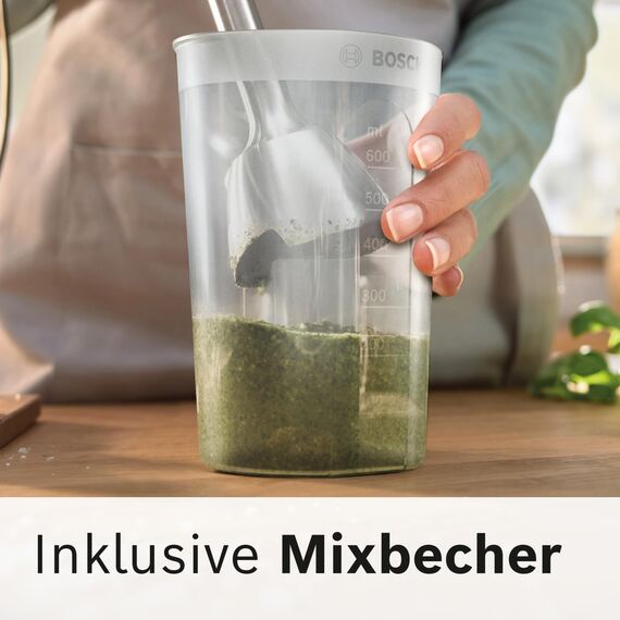 Bosch Stabmixer ErgoMaster Serie 4, mit Mixbecher, Edelstahl-Klingen, langlebig, verschleißfreie Keramik-Kupplung, Einschaltsperre, 1000 W, schwarz, MSM4B610