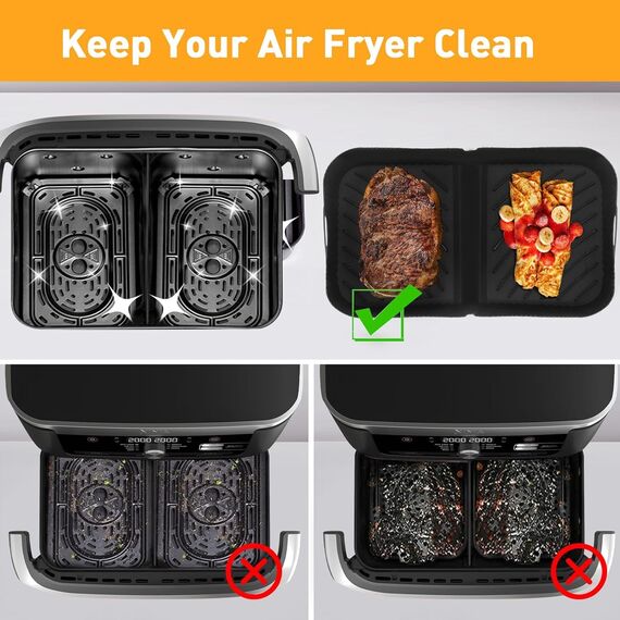 Heißluftfritteuse Zubehör für Ninja Foodi Flexdrawer 10,4 L AF500EU,3 Pcs Airfryer Silikonform Wiederverwendbar Airfryer Zubehör für Ninja AF500EU AF500EUCP(2pcs 18 * 20 * 10cm+1pc36*20 * 10cm kits)