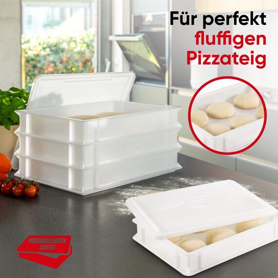 DIE BOX FABRIK 2x Pizzaballenbox Gusto + 1 Deckel, 40x30x7 cm | Gärbox, Teigwanne für Pizzateig. Teigbox für 6 Pizzaballen, Pizzateigbehälter (2x Gusto Box + 1x Deckel)