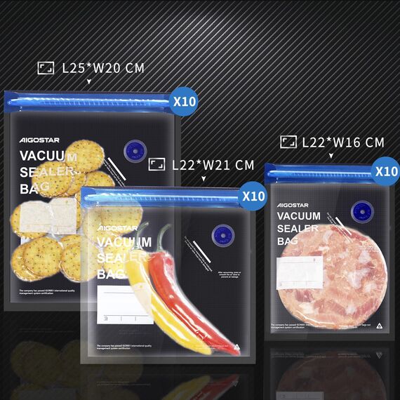 Vakuumbeutel Lebensmittel Wiederverwendbar mit Ventil Reißverschluss Bpa Frei Sous Vide Vakuumierbeutel Vakuumierer Zuhörer Essen Fleisch in 3 Gr. 30Stk.