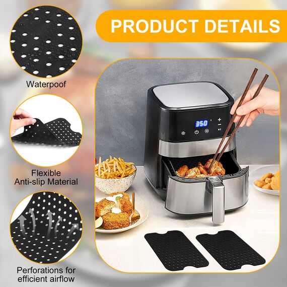 Vicloon Air Fryer Matten Liners,2 Stück Air Fryer Liner,perforierte Ausführung,Wiederverwendbar,Easy Clean Luftfritteuse Pad Antihaft Silikon Zubehör for Ninja,5.3x7.87 Zoll-Schwarz