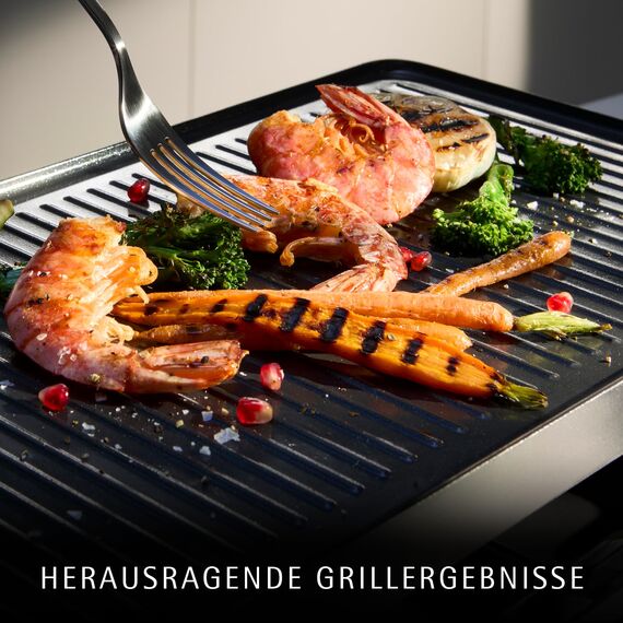 WMF Lono Selection Raclette Grill 8 Personen – Hochwertiger Cromargan Edelstahl, 1500W Leistung, keramikbeschichtete Grillplatte, 8 Pfännchen und Spatel, Temperaturregelung und Ablage