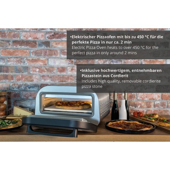Unold Pizzaofen LUIGI 68816 | Elektrischer Pizza Ofen aus rostfreiem Edelstahl mit Pizzastein mit bis zu 450°C, nur ca. 2 Minuten Backzeit, energiesparend, 1.700 Watt