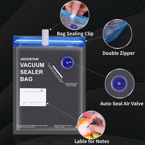 Vakuumbeutel Lebensmittel Wiederverwendbar mit Ventil Reißverschluss Bpa Frei Sous Vide Vakuumierbeutel Vakuumierer Zuhörer Essen Fleisch in 3 Gr. 30Stk.