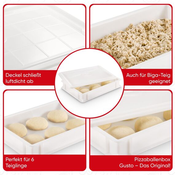 DIE BOX FABRIK 2x Pizzaballenbox Gusto + 1 Deckel, 40x30x7 cm | Gärbox, Teigwanne für Pizzateig. Teigbox für 6 Pizzaballen, Pizzateigbehälter (2x Gusto Box + 1x Deckel)