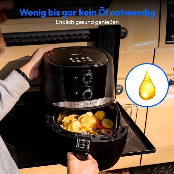 MEDION E20 L Heißluftfritteuse (3,2 Liter Frittierkorb, ca. 1400 Watt, einfache Bedienung, ölfreies Frittieren, 30 Min Timer, Überhitzungsschutz, MD10711) schwarz