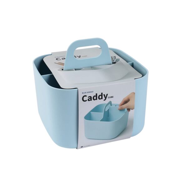 BLUE GINKGO Stapelbarer Organizer-Caddy – Tragbare Aufbewahrung aus Korea für Bad, Büro, Bastel- oder Schulbedarf (Quadratisch, Blau)
