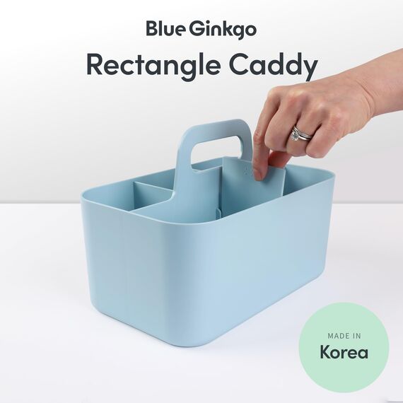 BLUE GINKGO Stapelbarer Organizer-Caddy – Tragbare Aufbewahrung aus Korea für Bad, Büro, Bastel- oder Schulbedarf (Rechteckig, Blau)