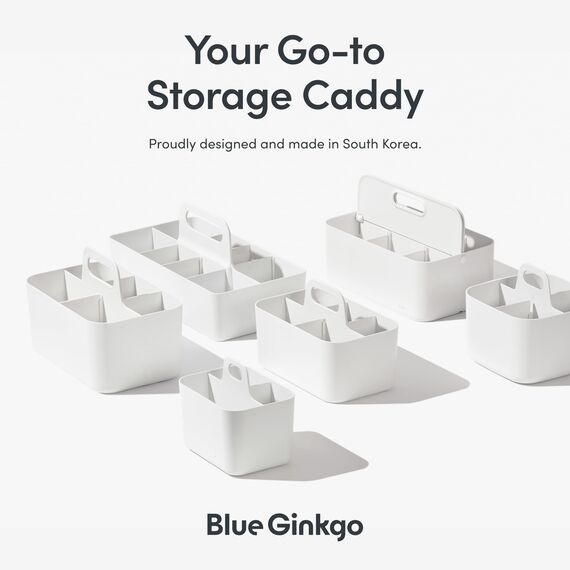 BLUE GINKGO Stapelbarer Organizer-Caddy – Tragbare Aufbewahrung aus Korea für Bad, Büro, Bastel- oder Schulbedarf (Quadratisch, Grau)
