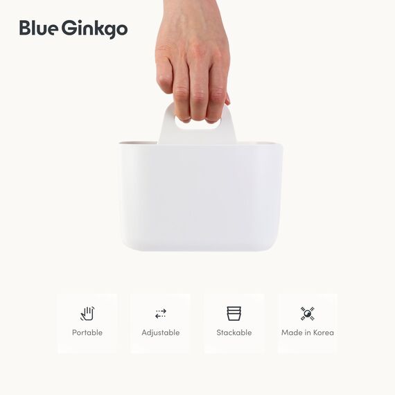 BLUE GINKGO Stapelbarer Organizer-Caddy – Tragbare Aufbewahrung aus Korea für Bad, Büro, Bastel- oder Schulbedarf (Quadratisch, Weiß)