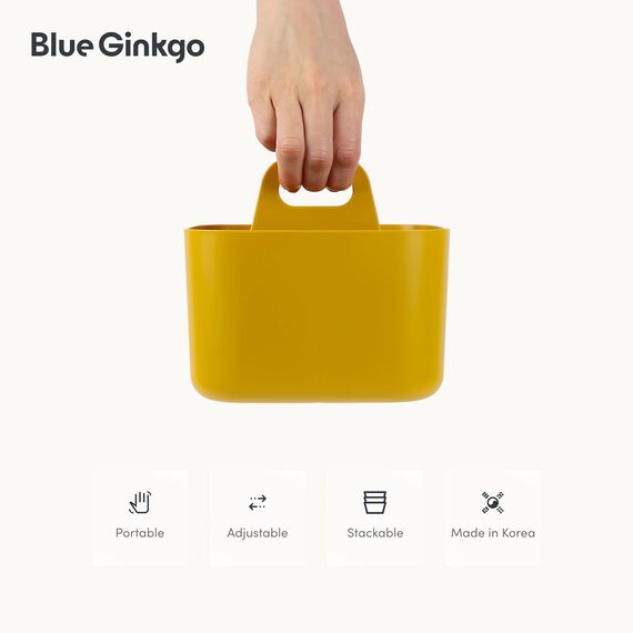 BLUE GINKGO Stapelbarer Organizer-Caddy – Tragbare Aufbewahrung aus Korea für Bad, Büro, Bastel- oder Schulbedarf (Quadratisch, Gelb)