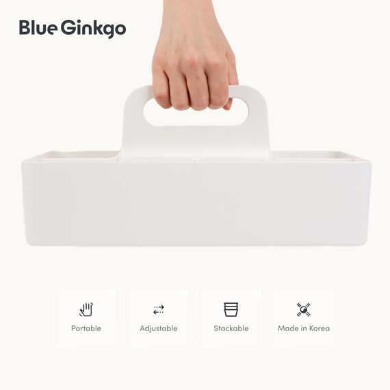 BLUE GINKGO Stapelbarer Organizer-Caddy – Tragbare Aufbewahrung aus Korea für Bad, Büro, Bastel- oder Schulbedarf (Langes Rechteck, Weiß)