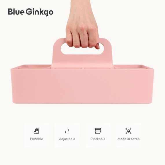 BLUE GINKGO Stapelbarer Organizer-Caddy – Tragbare Aufbewahrung aus Korea für Bad, Büro, Bastel- oder Schulbedarf (Langes Rechteck, Pink)