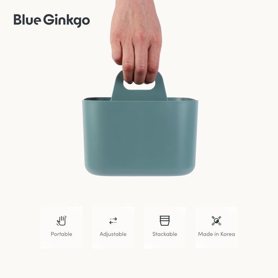 BLUE GINKGO Stapelbarer Organizer-Caddy – Tragbare Aufbewahrung aus Korea für Bad, Büro, Bastel- oder Schulbedarf (Quadratisch, Grün)