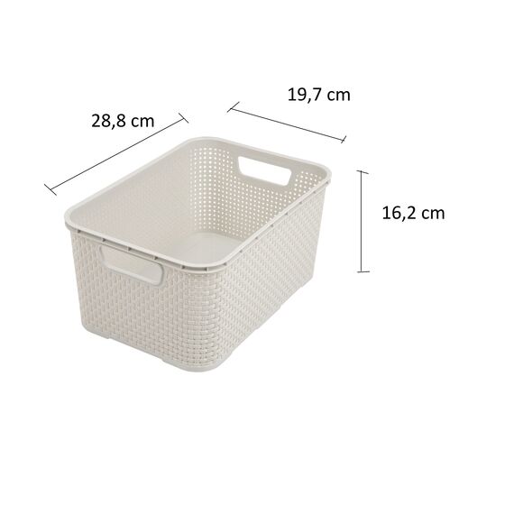 BranQ - Home essential Kunststoff Korb in Rattan Design 3er Set Grösse M 10l, PP, Creme