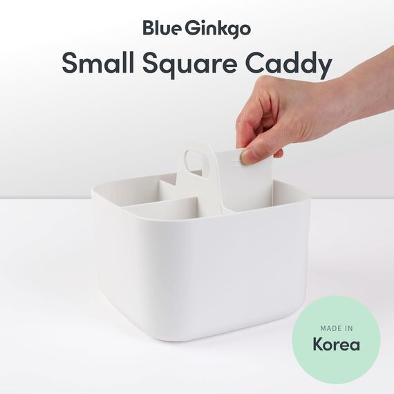 BLUE GINKGO Stapelbarer Organizer-Caddy – Tragbare Aufbewahrung aus Korea für Bad, Büro, Bastel- oder Schulbedarf (Quadratisch, Weiß)