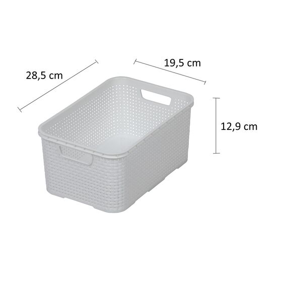 BranQ - Home essential Korb in Rattan Design 3er Set Grösse S 7l, BPA-frei Kunststoff PP, Weiß, 28,5x19,5x12,9 cm, 3 Stk.