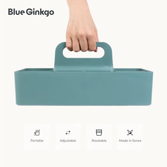 BLUE GINKGO Stapelbarer Organizer-Caddy – Tragbare Aufbewahrung aus Korea für Bad, Büro, Bastel- oder Schulbedarf (Langes Rechteck, Grün)