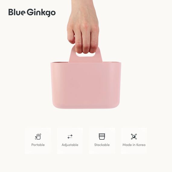 BLUE GINKGO Stapelbarer Organizer-Caddy – Tragbare Aufbewahrung aus Korea für Bad, Büro, Bastel- oder Schulbedarf (Quadratisch, Rosa)