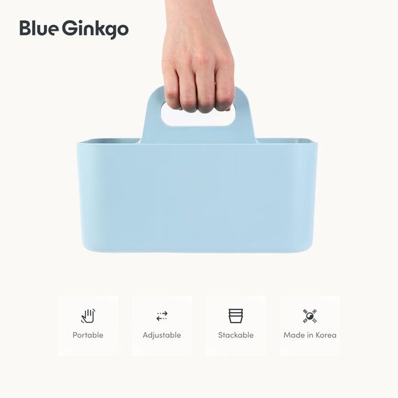 BLUE GINKGO Stapelbarer Organizer-Caddy – Tragbare Aufbewahrung aus Korea für Bad, Büro, Bastel- oder Schulbedarf (Rechteckig, Blau)