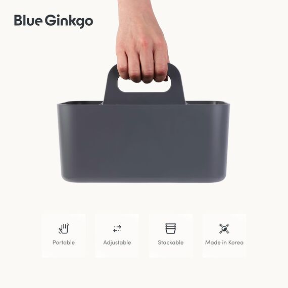BLUE GINKGO Stapelbarer Organizer-Caddy – Tragbare Aufbewahrung aus Korea für Bad, Büro, Bastel- oder Schulbedarf (Rechteckig, Grau)